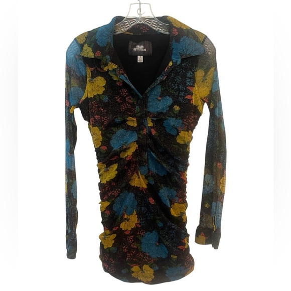 URBAN Outfitters cinched metallic mesh whimsigoth floral button size S mini - Picture 5 of 8